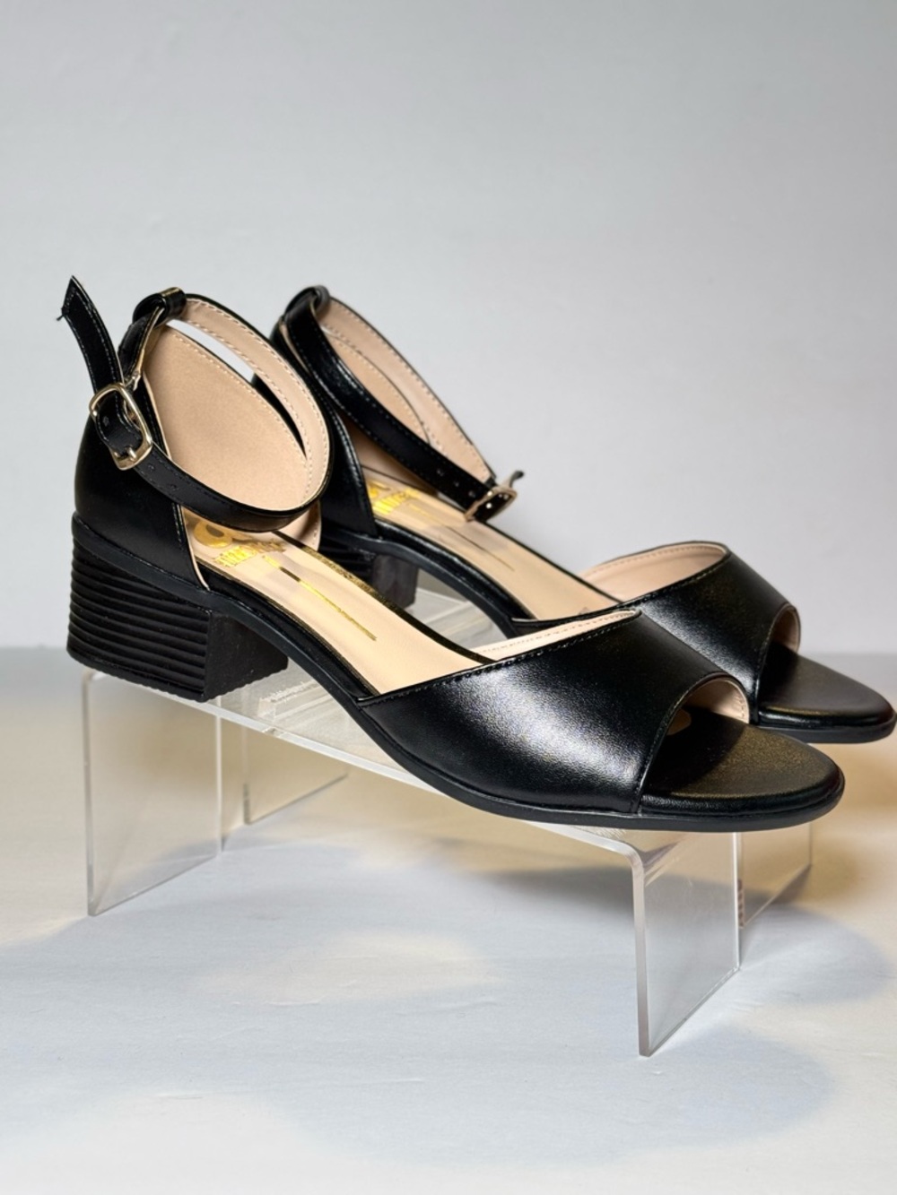 Classic Black Open-Toe Block Heel Sandals